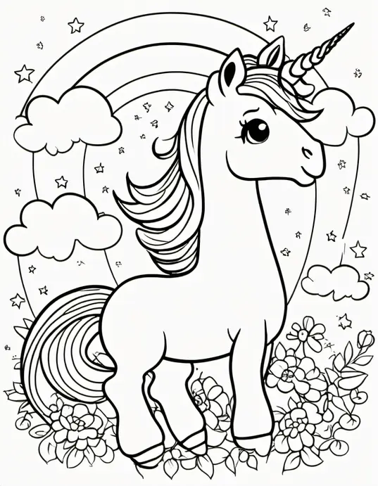 Magical Unicorn Rainbow Coloring Page