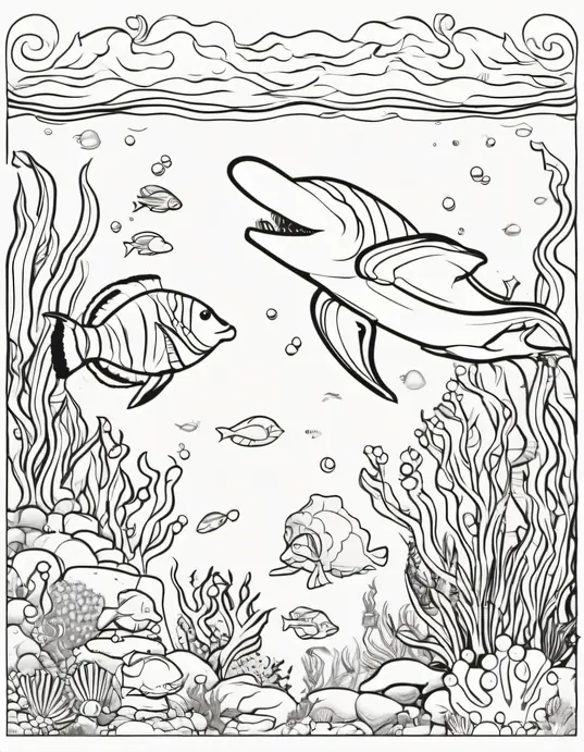 Pixel Art Coloring Page: Underwater Sea Creatures Adventure