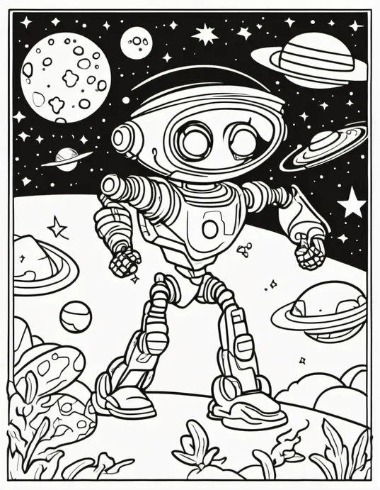 Colorful Alien Robot Space Adventure Scene