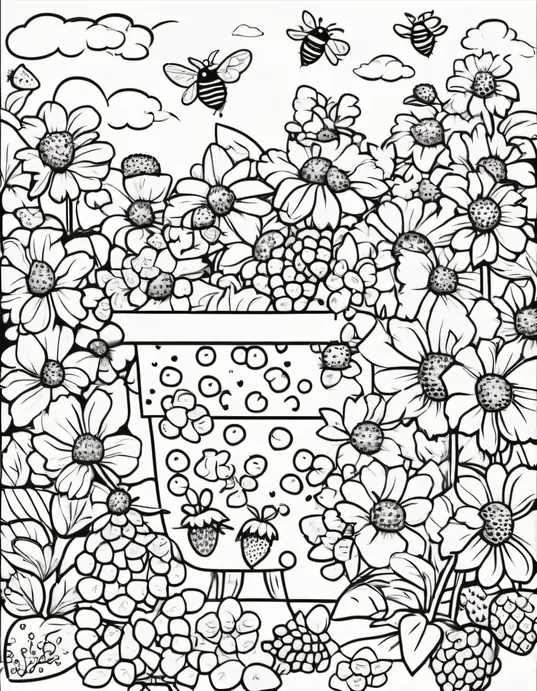 Colorful Strawberry Garden for Kids to Draw