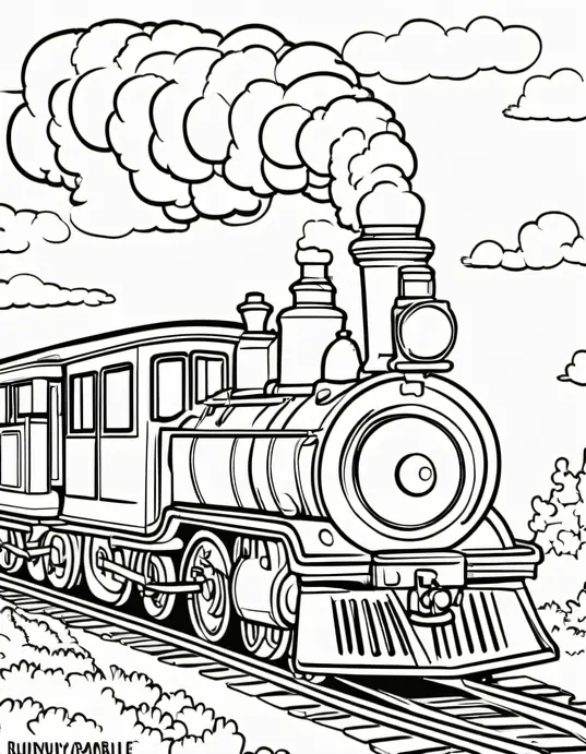 Vibrant Steam Train Coloring Page for Little Engine Lovers