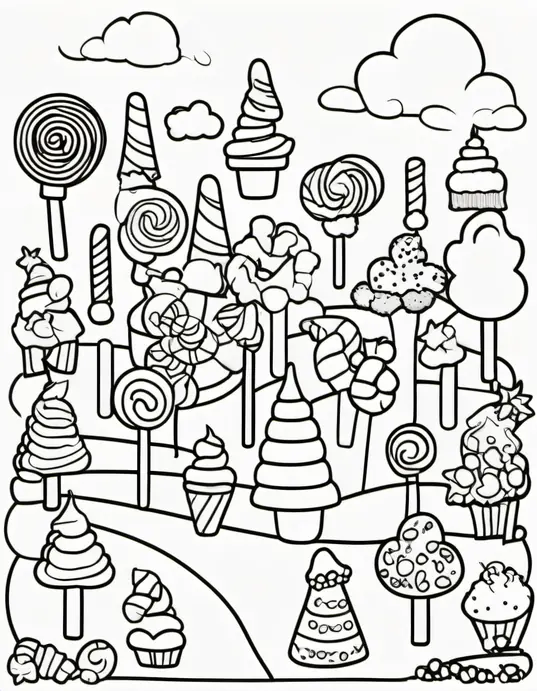 Sweet Candyland Coloring Page for Kids