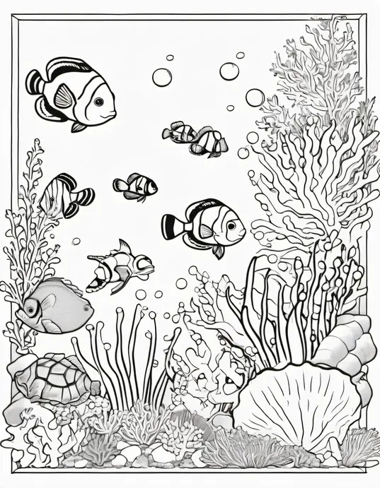Color underwater friends: Playful Clownfish Reef