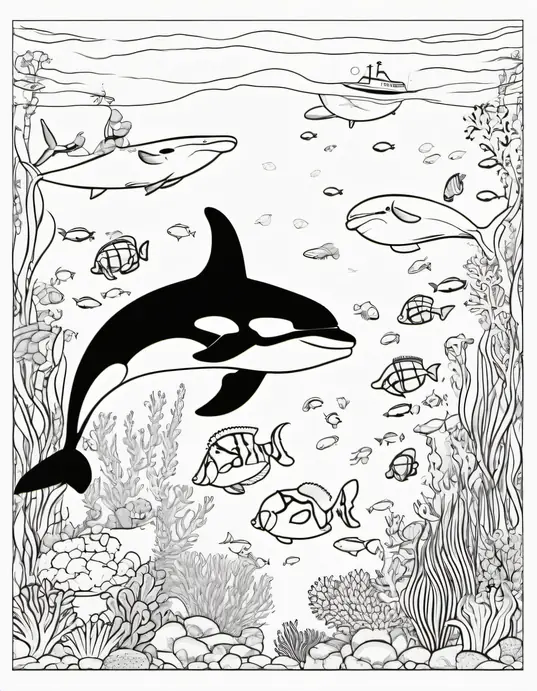 Colorful Orca Whale Underwater Adventure Scene