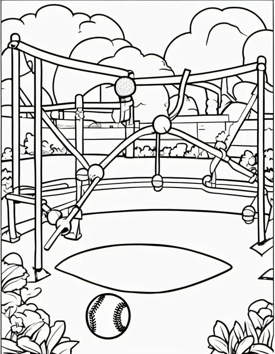Color in a Sunny Baseball Playground Scene!