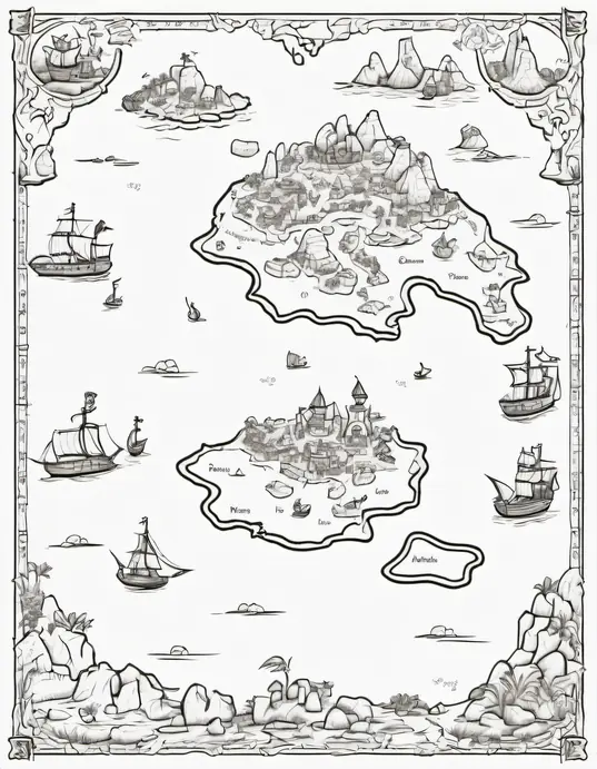 Pirate Treasure Map Coloring Page
