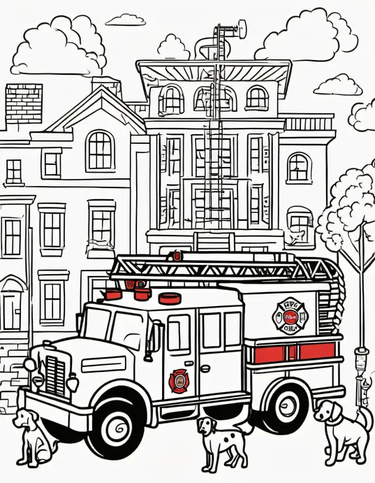 Color Vibrant Fire Truck Scene for Kids