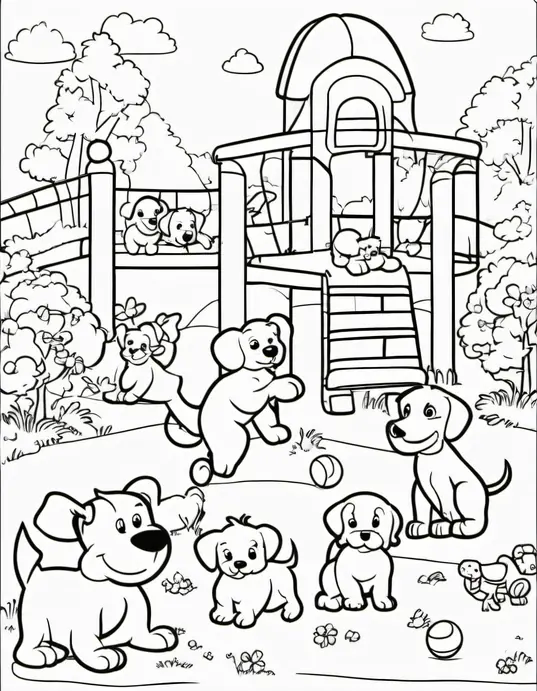 Colorful Puppy Playtime Park Scene