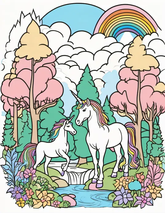 Enchanting Unicorn Forest Coloring Page for Princesses