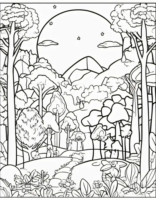 Color Alien Forest Friends Under the Glowing Moon
