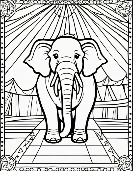 Colour a Joyful Elephant in Circus Tent Scene
