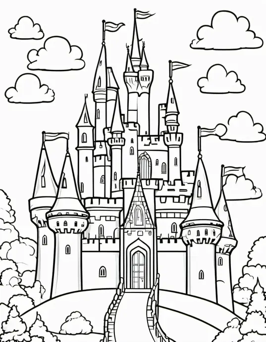 Enchanting Castle Coloring Page for Brave Princesses