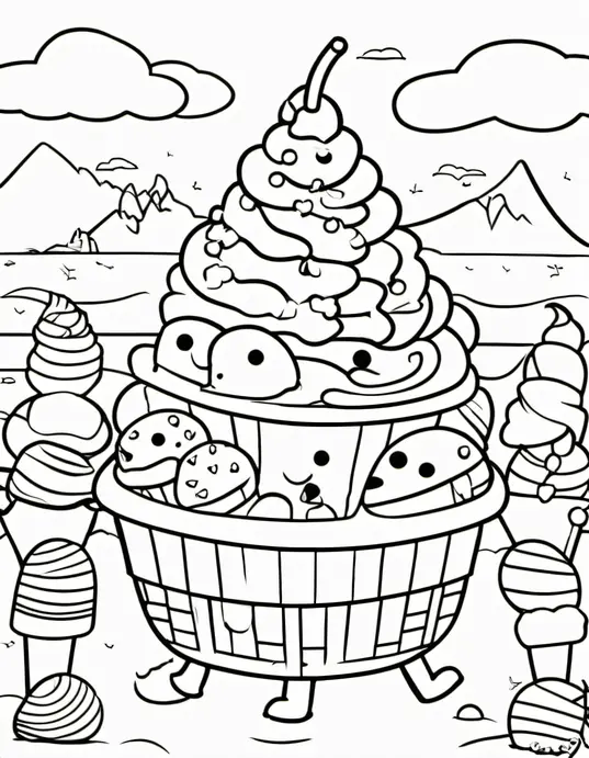 Colorful Ice Cream Beach Party Scene for Kids