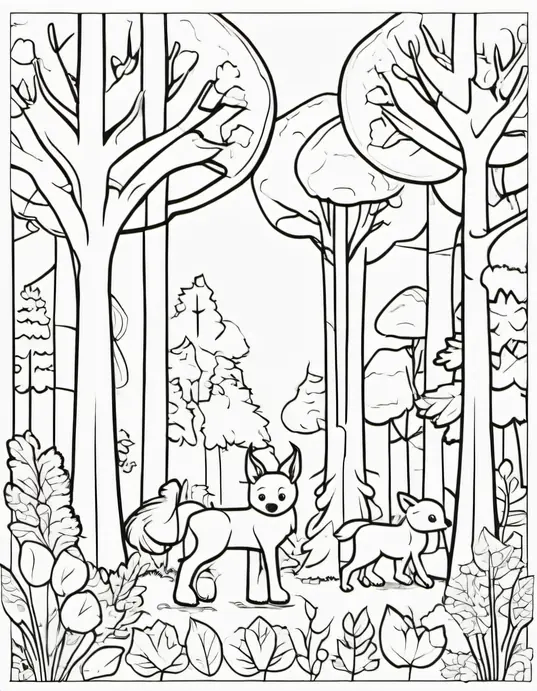 Autumn Forest Animal Coloring Scene
