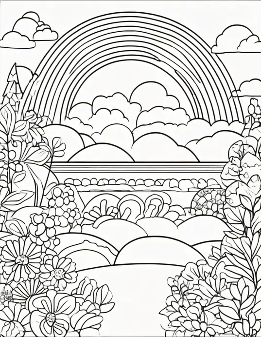 Sunny Day Rainbow Coloring Scene