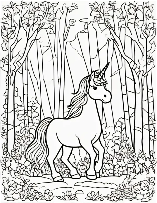 Colorful Unicorn Forest Adventure Scene for Kids