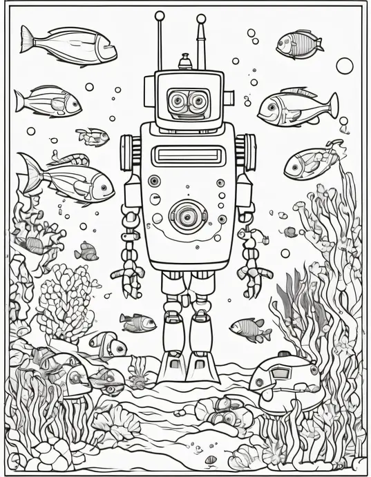 Colorful Underwater Robot Adventure Scene