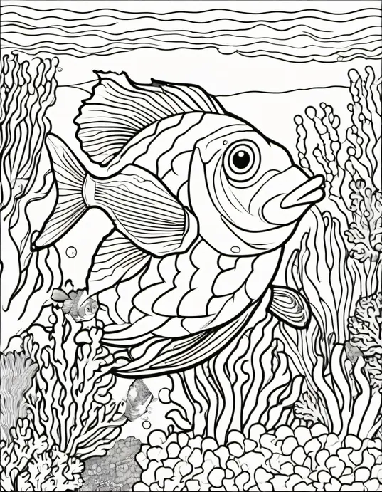 Underwater Rainbow Fish Coloring Scene