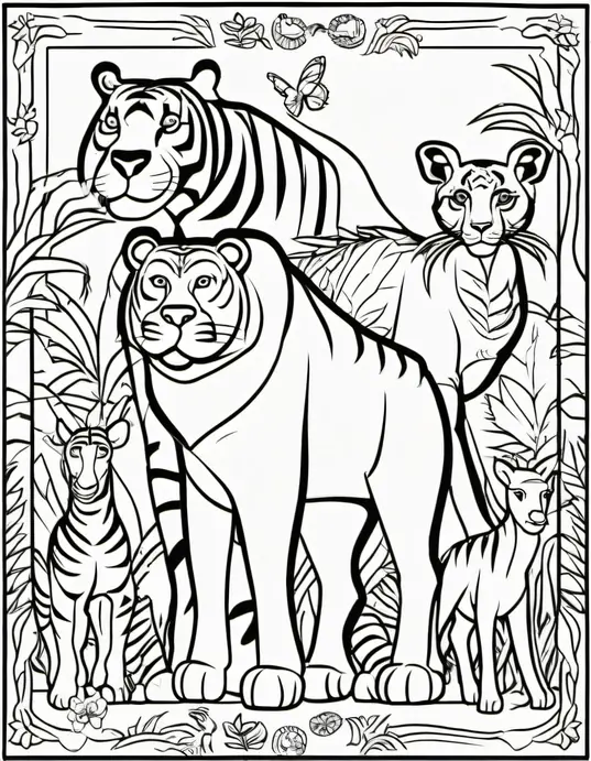Exotic Jungle Animals Coloring Page