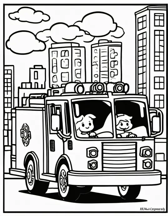 Colorful Fire Truck Adventure Scene for Kids