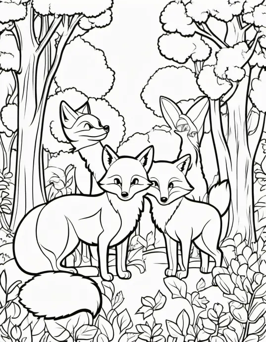 Colorful Forest Fox Friends to Shade-In Together