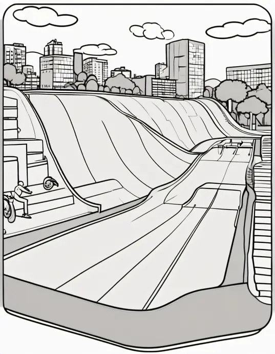 Skateboard Coloring Page: Sunset Skate Park Fun Time