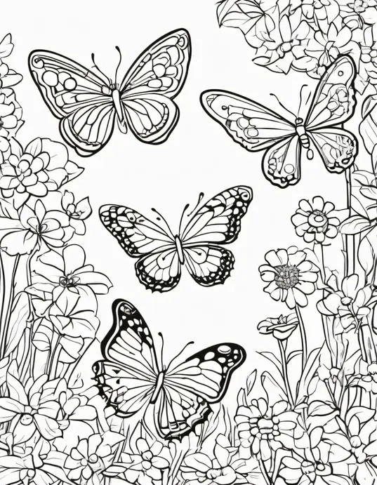 Butterfly Garden Coloring Page for Kids