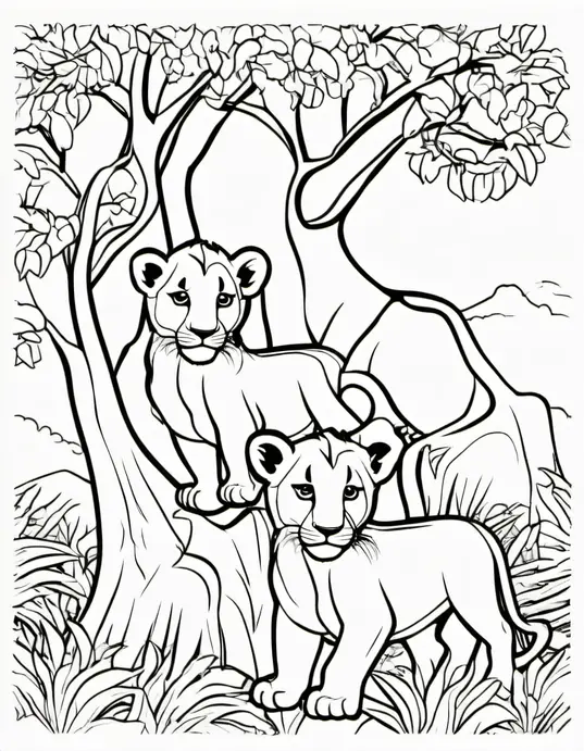Colorful African Savannah Lion Cub Playground