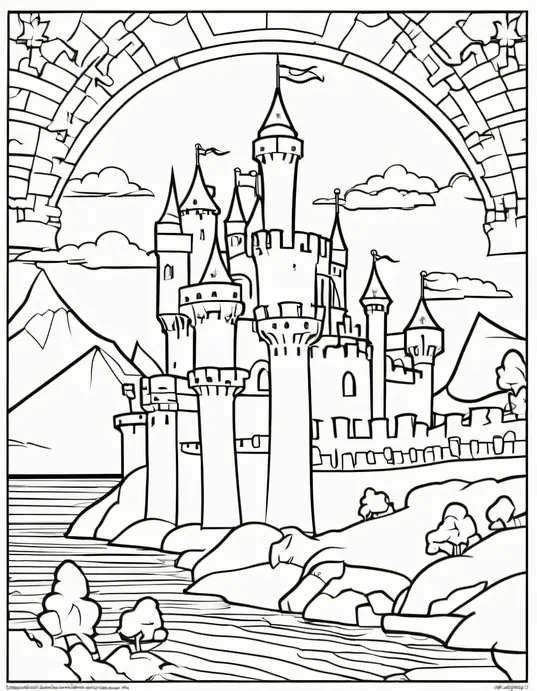 Knightly Castle Coloring Page: Chivalrous Dragons and Shining Armor