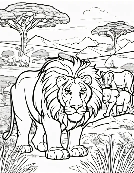 Lion King Coloring Page: Savannah Sunset Safari