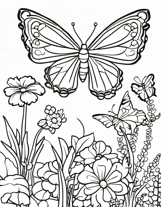 Sunny Butterfly Garden Coloring Page for Kids