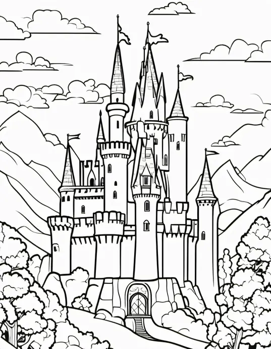 Magical Medieval Castle Coloring Page