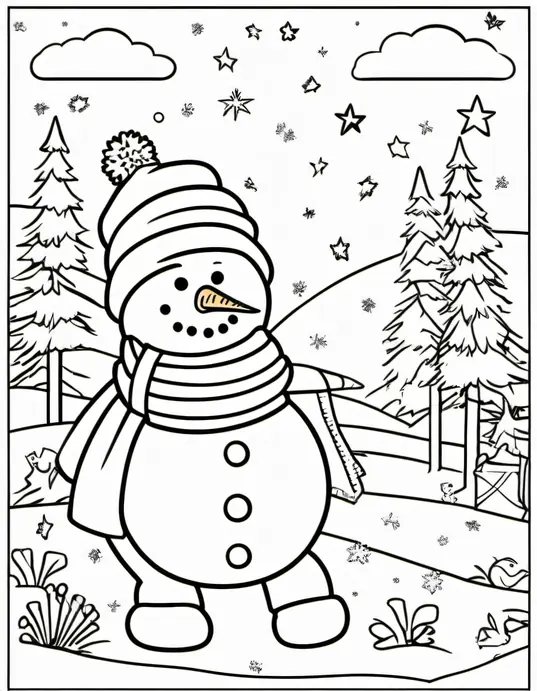 Snowman Coloring Page: Frosty Fun Winter Scene