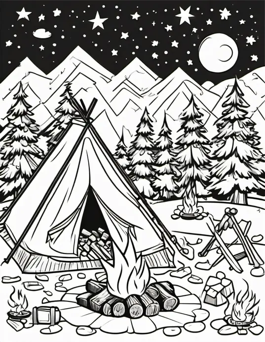 Color Campfire Scenes under Starry Skies