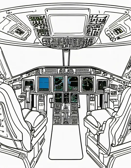 Color and Fly: Jumbo Jet Cockpit Coloring Scene