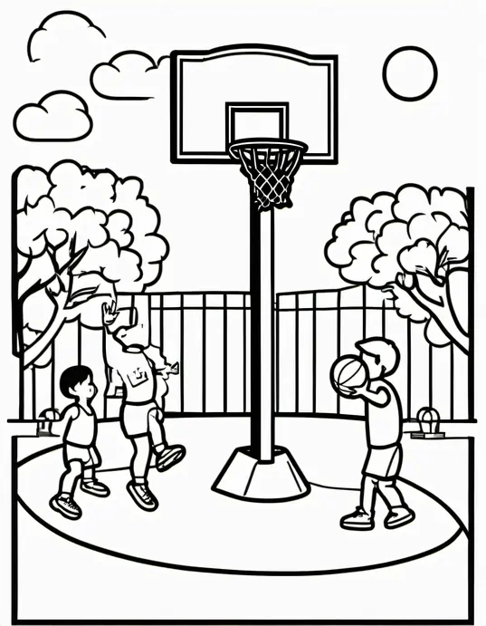 Colour Basketball Players on a Sunny Playground