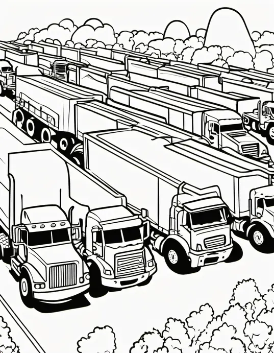 Truck Convoy Coloring Page for Kids