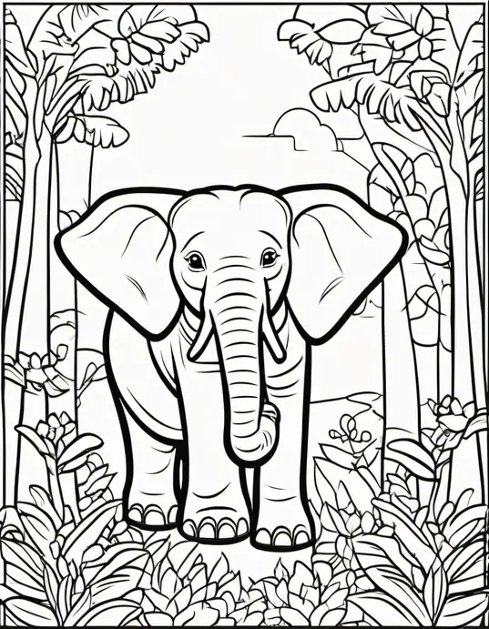 Exotic Jungle Elephant Coloring Page