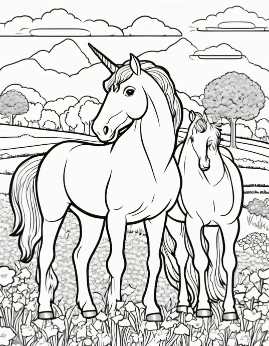 Color Unicorn Meadow Sunset Scene