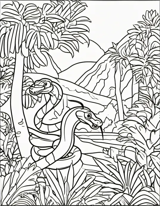 Colorful Jungle Friends: Exotic Snakes and Lively Trees