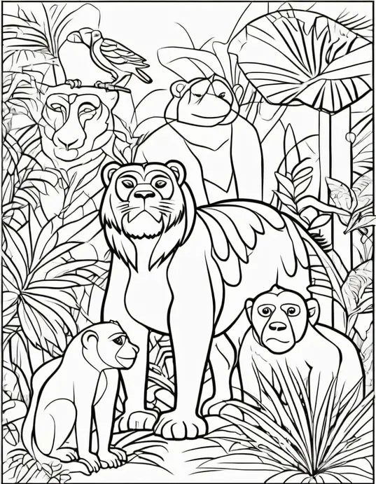 Explore Jungle Creatures Coloring Page