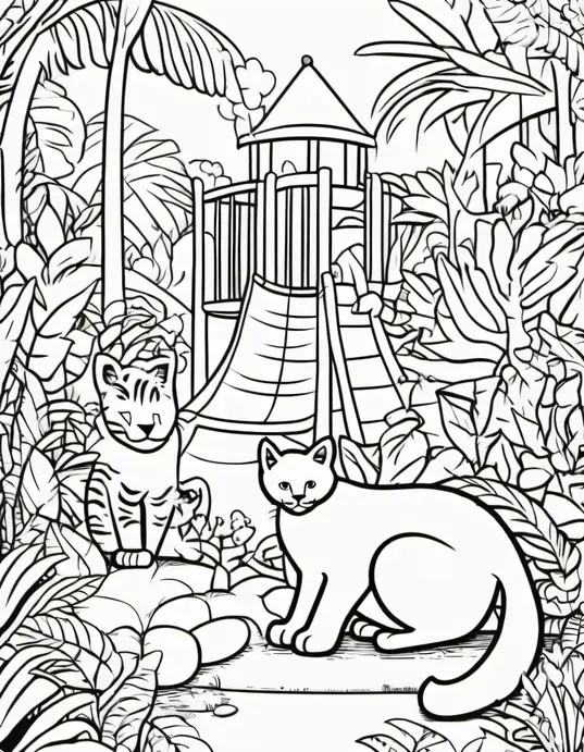 Colorful Jungle Cat Playground Scene for Kids