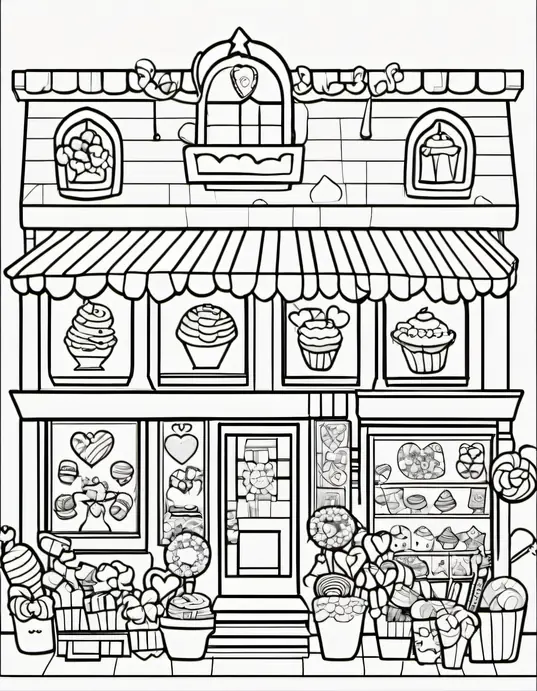 Sweet Hearts Coloring: Valentine's Day Candy Shoppe Scene