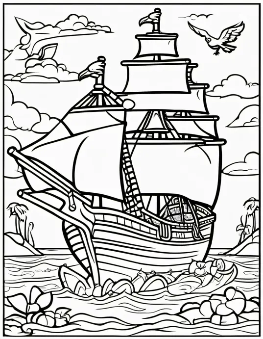Pirate Treasure Boat Coloring Adventure