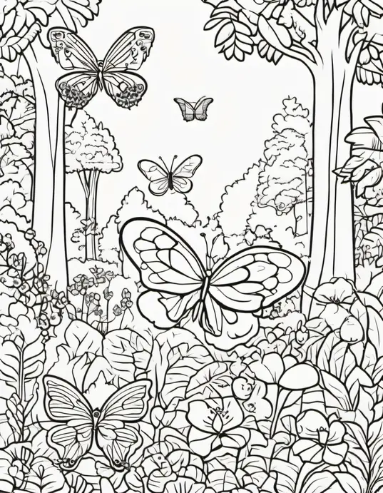 Butterfly Forest Coloring Page