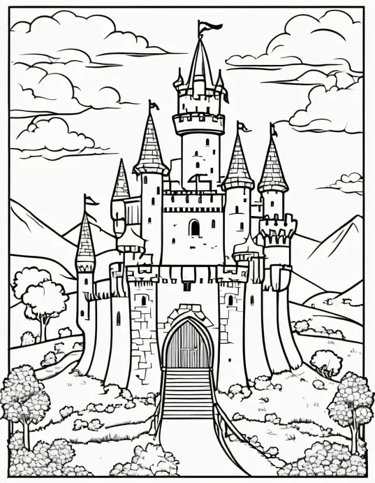 Medieval Castle Coloring Page: Knight's Tournament Fun!