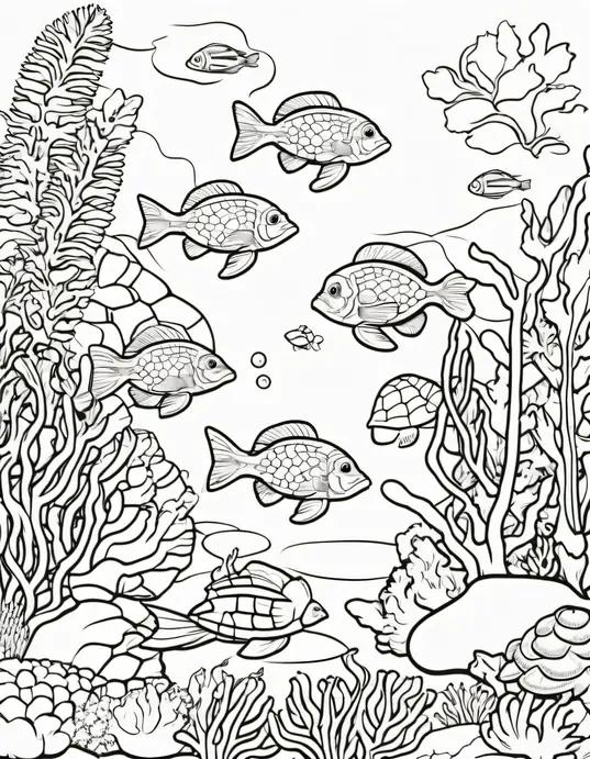 Turtle Reef Underwater Coloring Scene