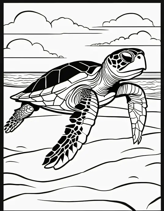 Sunny Beach Sea Turtle Coloring Page