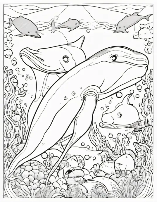 Color and Discover Jolly Giant Squid Playing with Whales