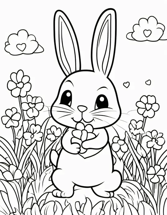 Cute Valentine's Day Bunny Coloring Page